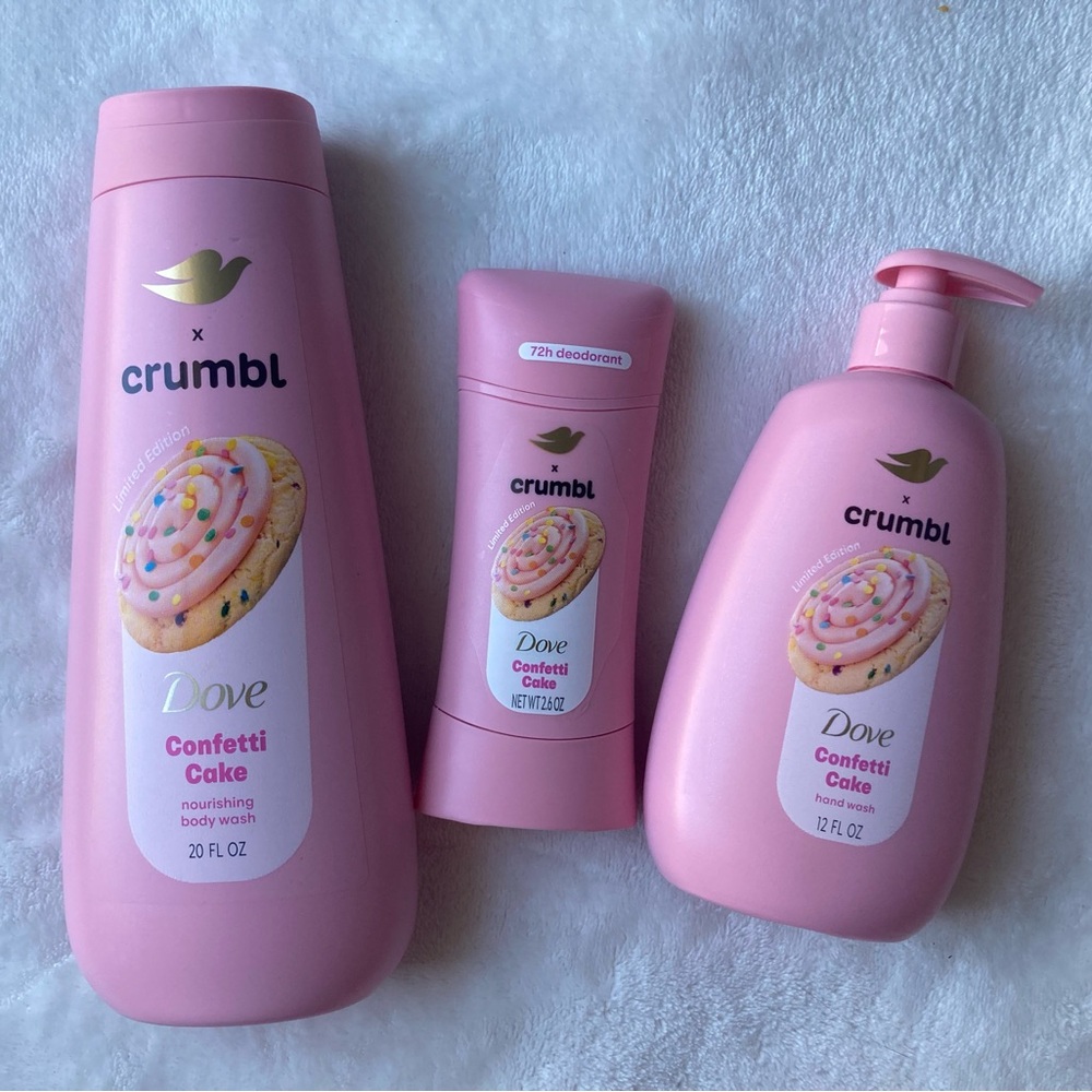 NEW Dove X Crumbl Confetti Cake‎ Body Wash Hand Wash & Deodorant Set Of 3